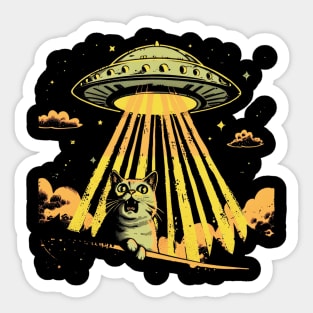 Shocked Cat and UFO Invasion Sticker